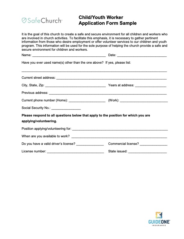 @Application (Sample) - Child or Youth Worker Application (GuideOne SafeChurch)